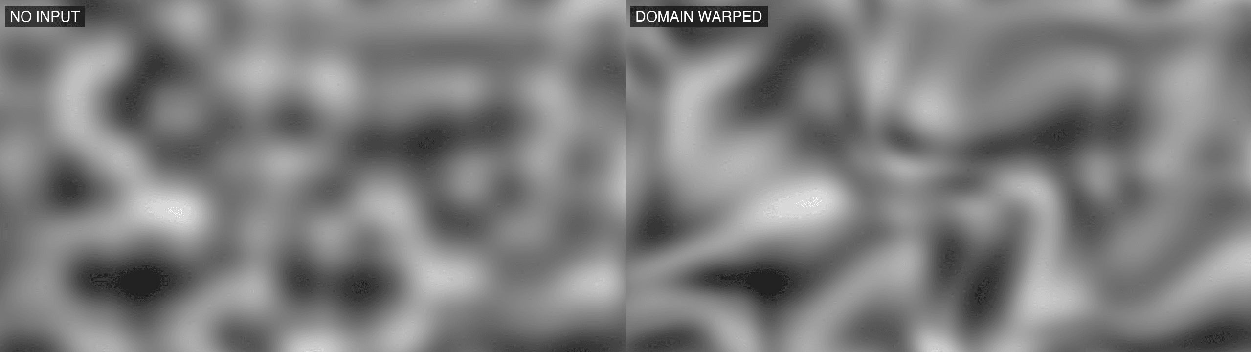 Perlin noise with and without a domain warp input